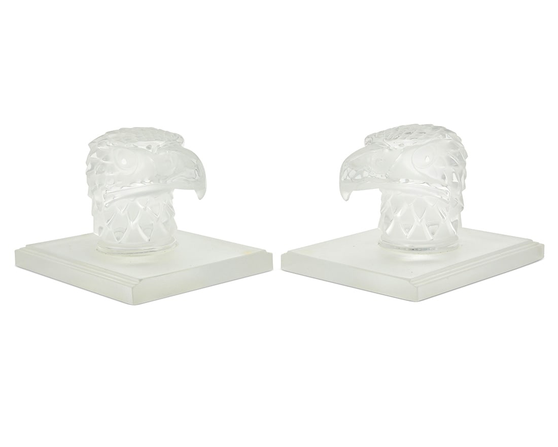 A pair of Lalique glass 'Tete D'Aigle' bookends (1 of 3)