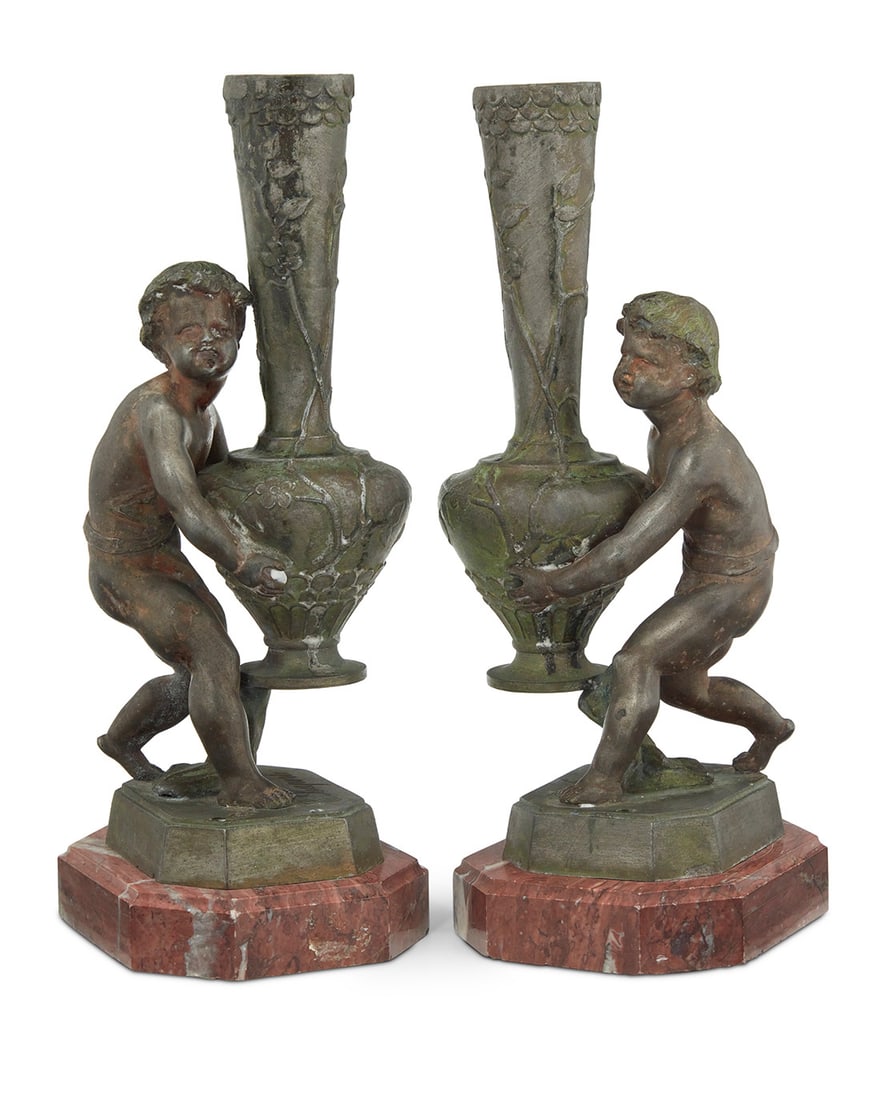 After …mile Laporte (1858-1907), A near pair of patinated spelter figural vases, 20th century (1 of 7)