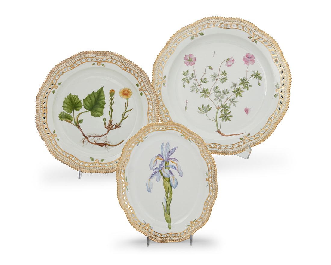 Three Copenhagen porcelain 'Flora Danica' reticulated platters (1 of 3)