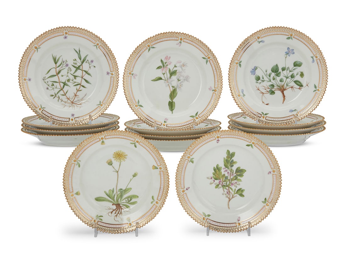 A set of fourteen Royal Copenhagen porcelain 'Flora Danica' dessert plates (1 of 3)
