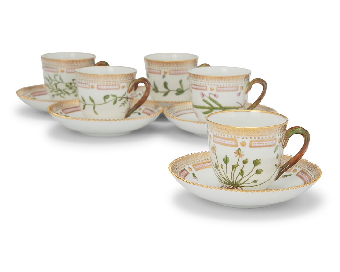 A set of twelve Royal Copenhagen porcelain 'Flora Danica' tea cups and saucers (1 of 3)