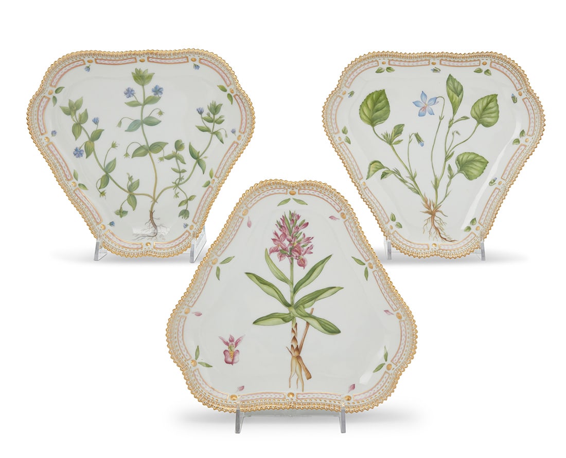 Three Royal Copenhagen porcelain 'Flora Danica' triangular cake plates (1 of 4)