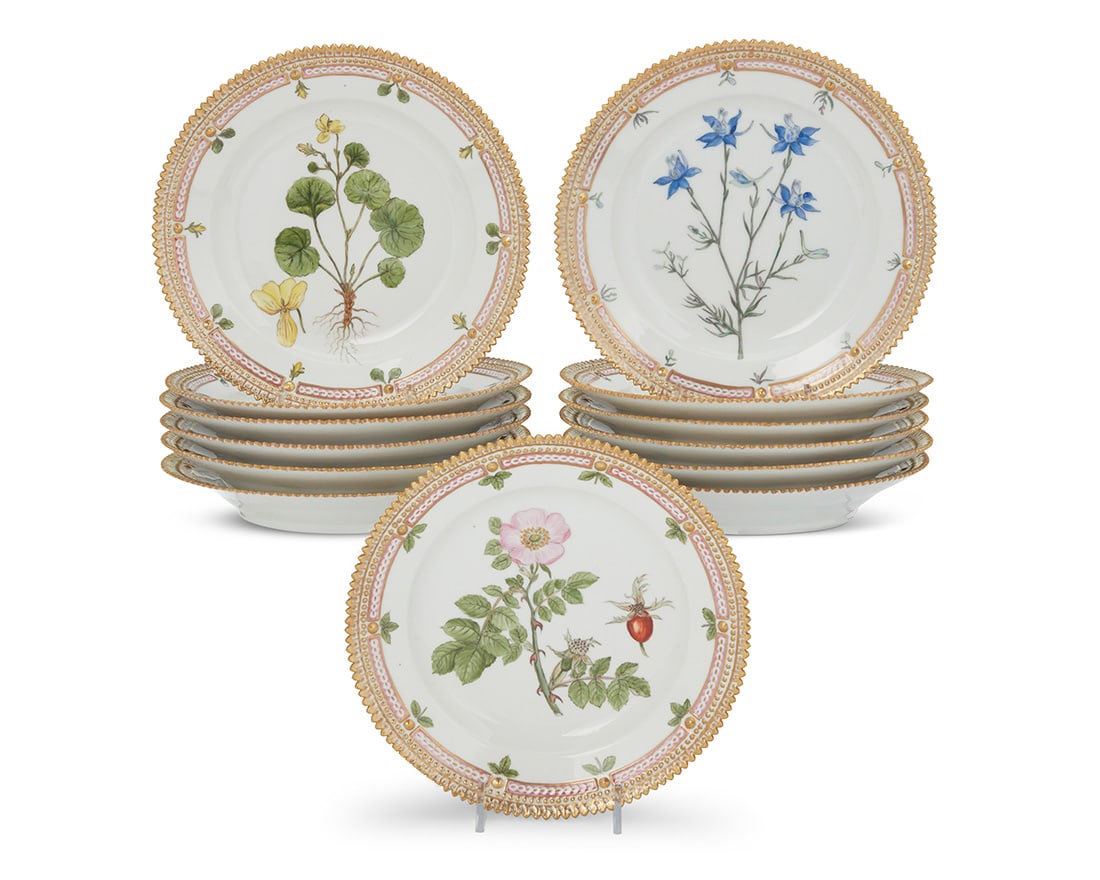 A set of thirteen Royal Copenhagen porcelain 'Flora Danica' style salad plates (1 of 3)