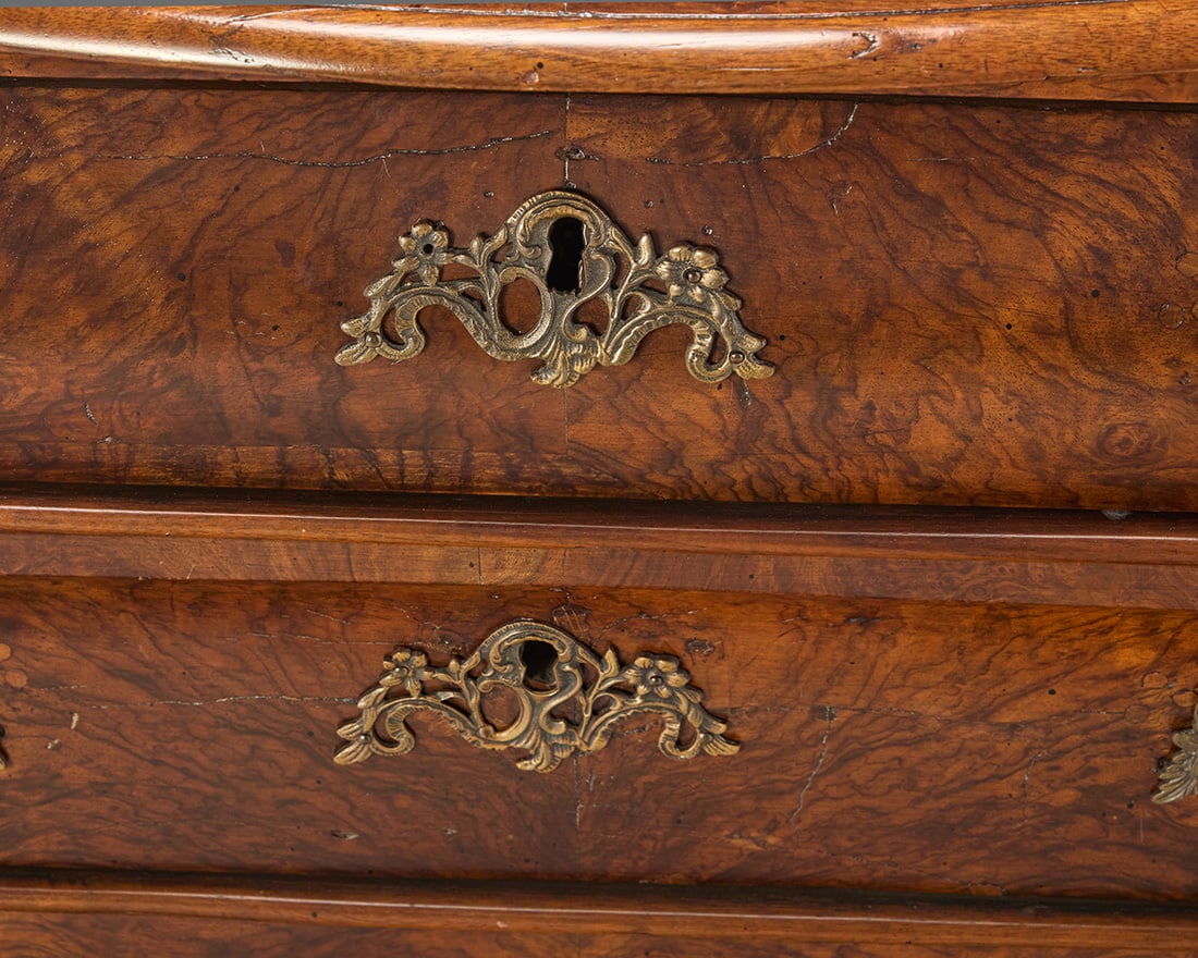 A Dutch walnut bombe commode - 4