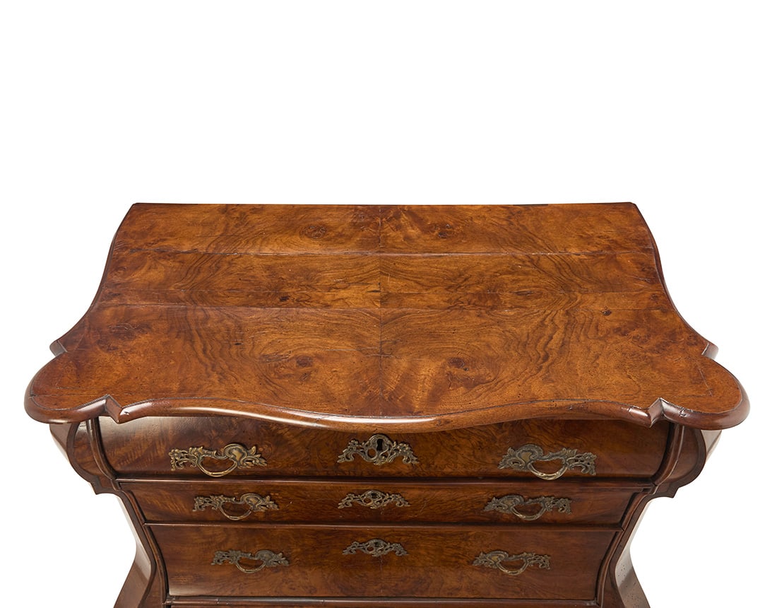 A Dutch walnut bombe commode - 6