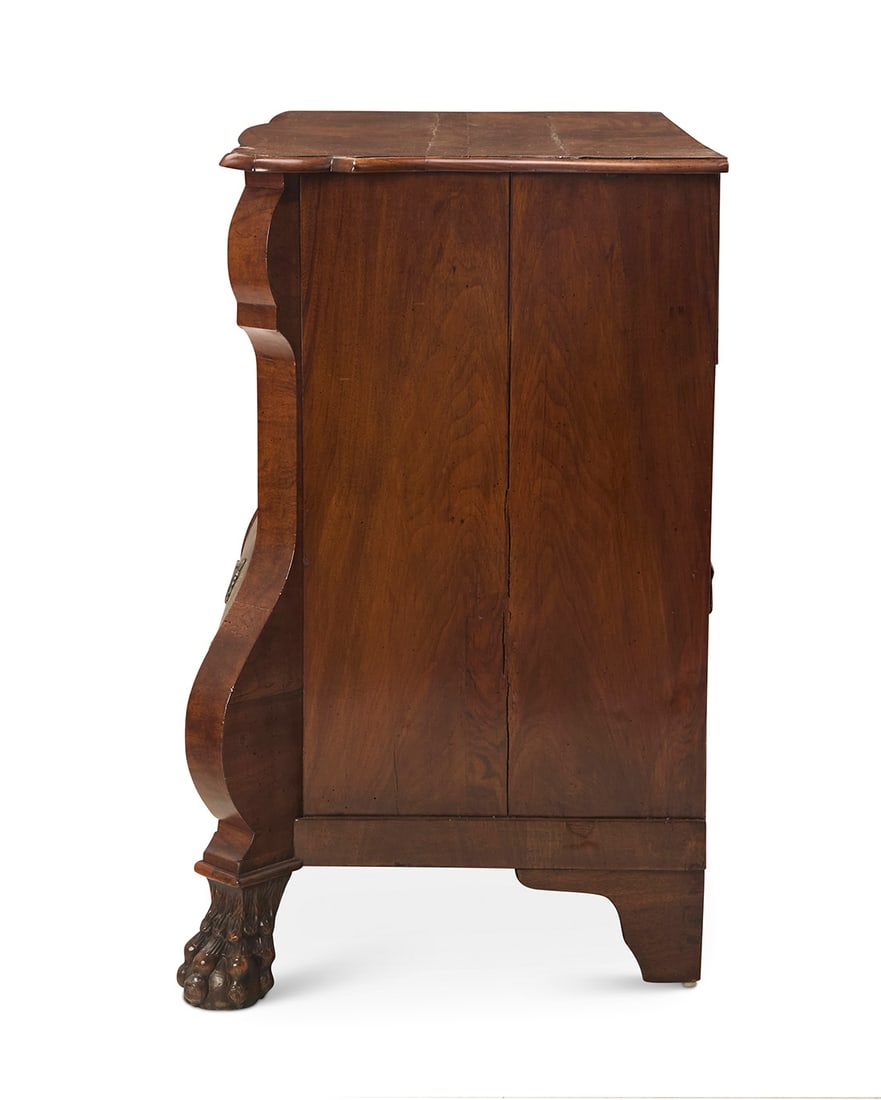 A Dutch walnut bombe commode - 7