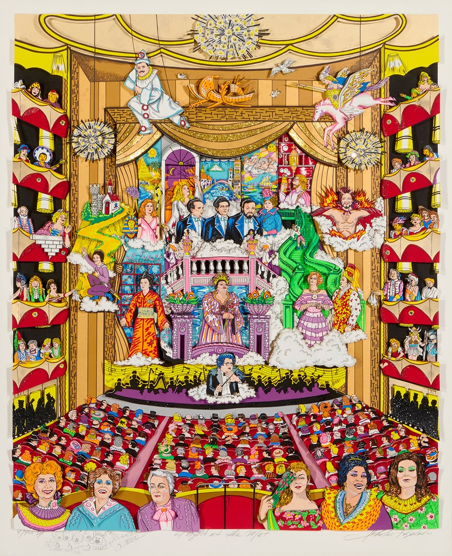 Charles Fazzino (b. 1955), "A Night at the Met," 1996: Charles Fazzino(b. 1955)"A Night at the Met," 19963-D screenprint in colors with mixed media hand embellishments on rag museum boardEdition: 4/400 DXSigned twice, titled, numbered, and inscribed with