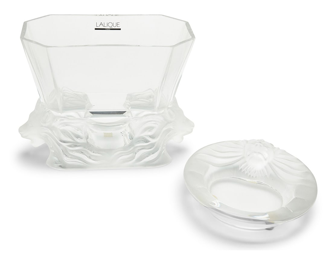 A Lalique glass 'Venise' vase and lion head ashtray (1 of 3)