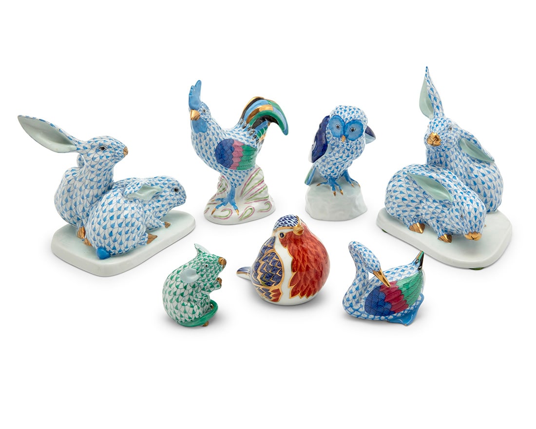 A group of Herend porcelain fishnet models of animals (1 of 3)