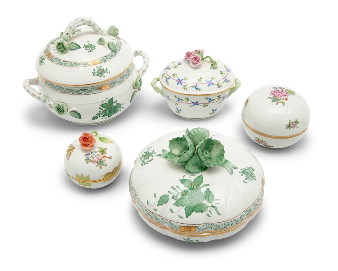 A group of five Herend porcelain covered boxes (1 of 4)