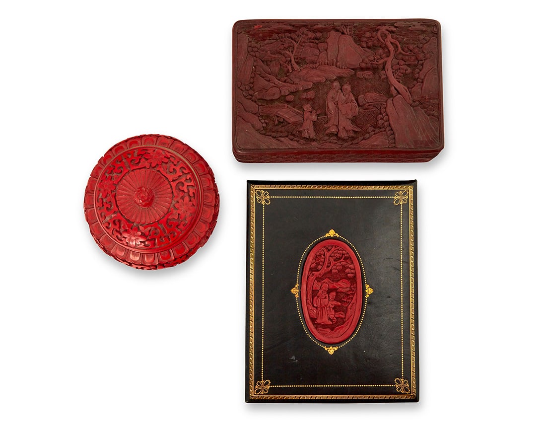 Three Asian cinnabar style items - 2