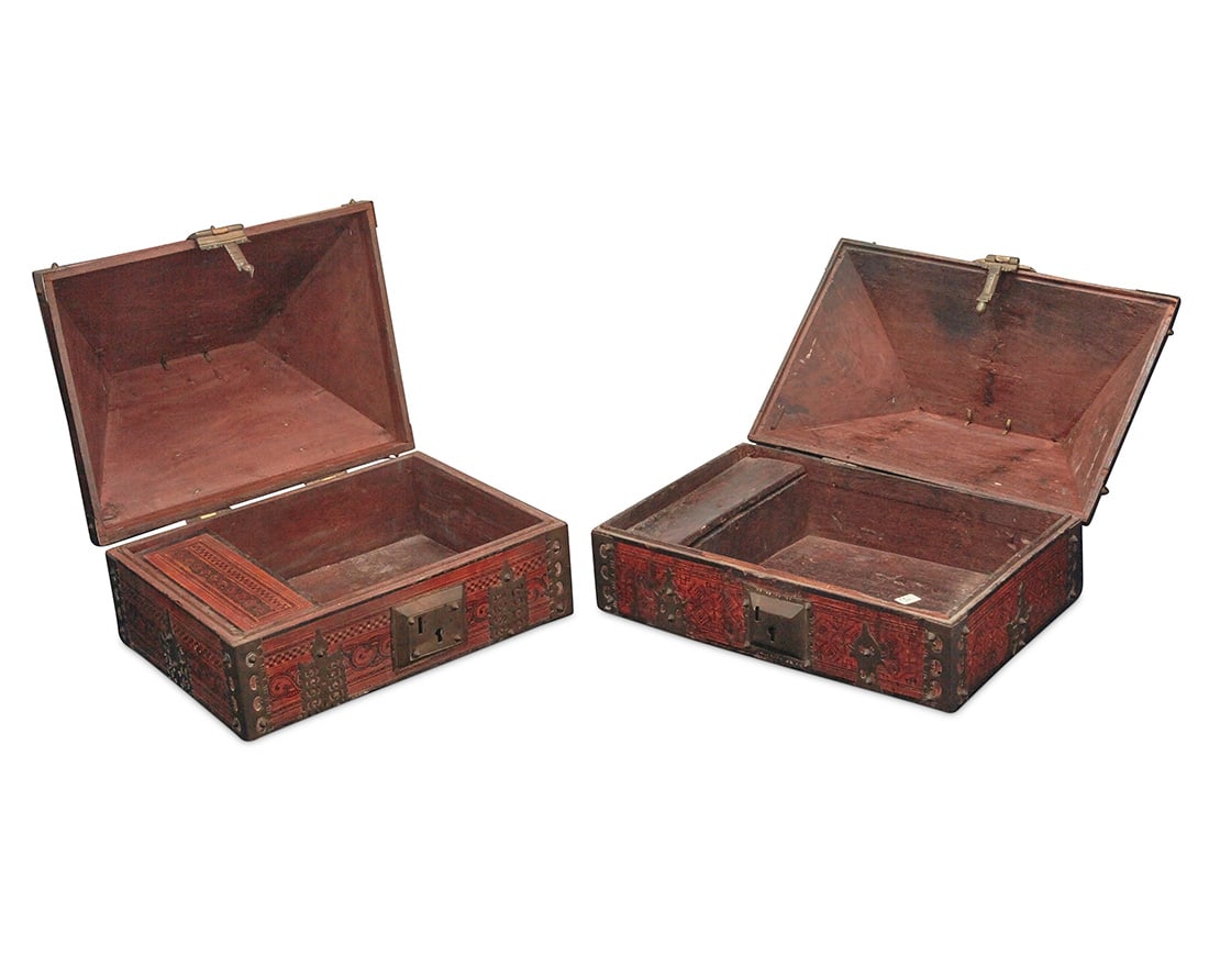 Two Malabar polychrome wood dowry boxes - 2