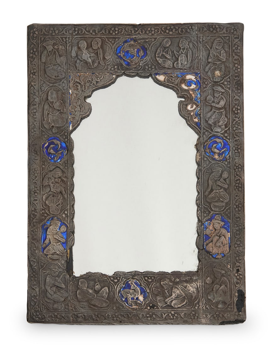 A Persian silver leaf and enamel mirror (1 of 5)