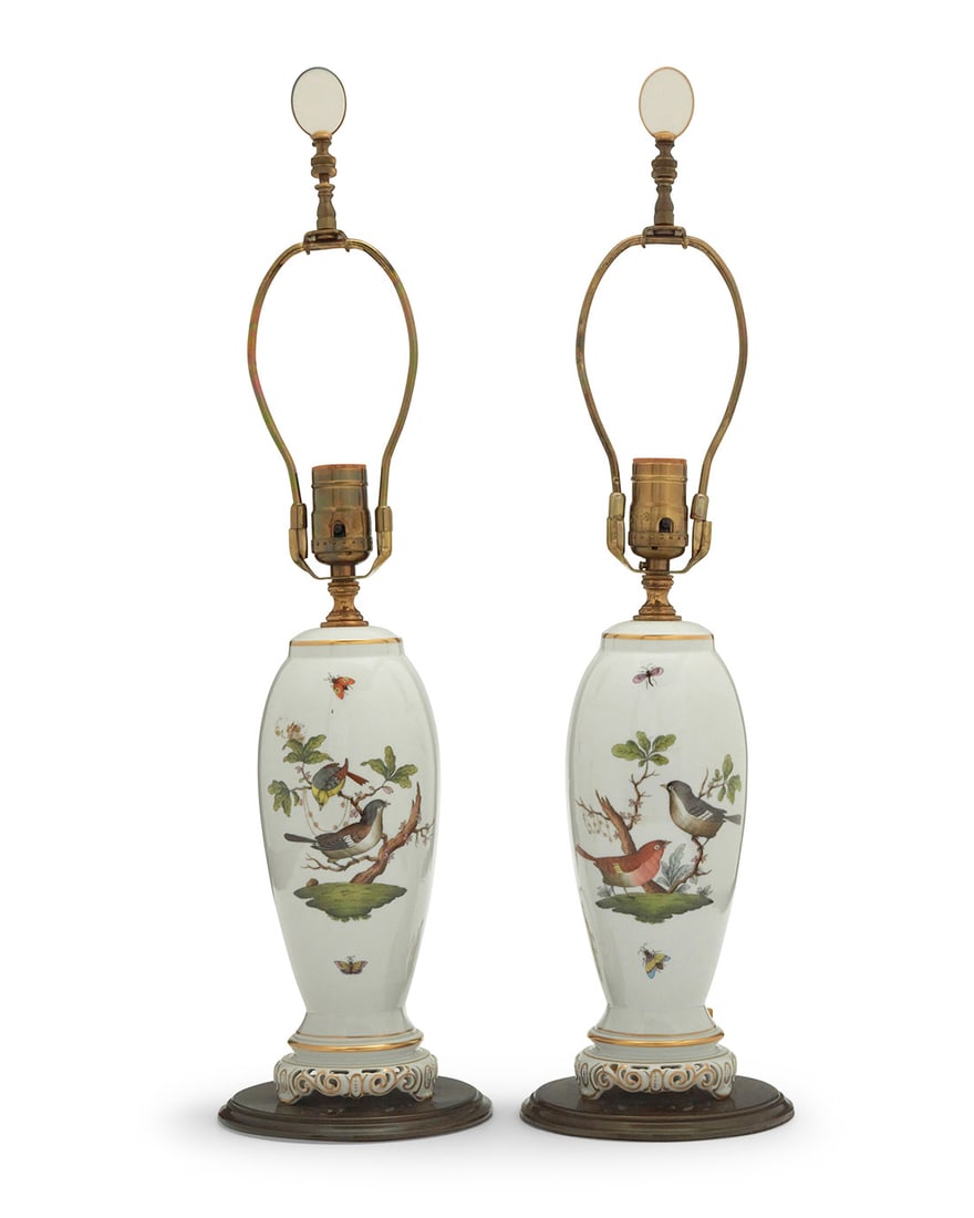 A pair of Herend porcelain 'Rothschild Bird' table lamps (1 of 5)