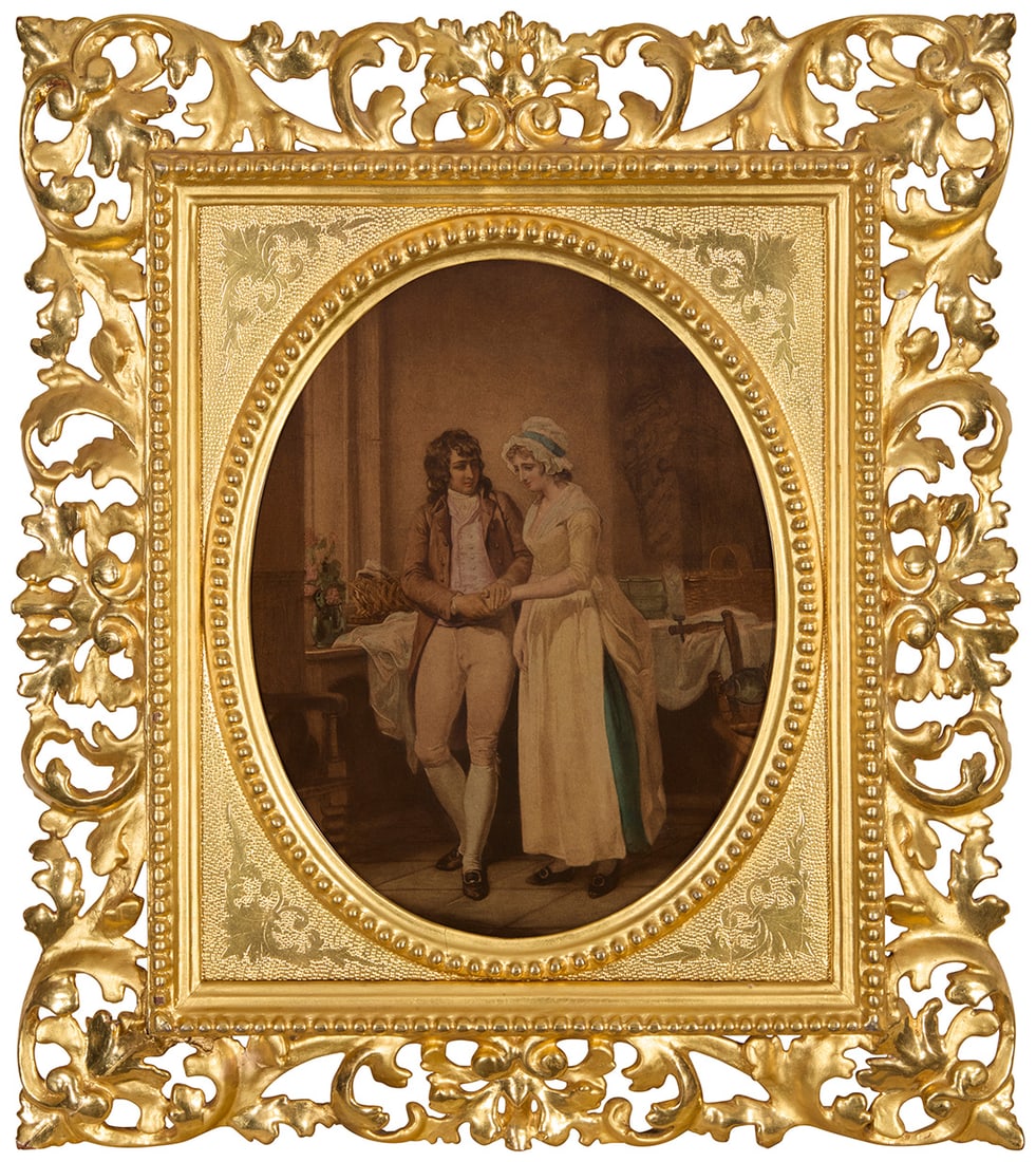 A Continental giltwood and gesso Florentine frame: A Continental giltwood and gesso Florentine frame 19th century With beaded trimming and foliate edge Frame: 21" H x 18" W x 2" D; Oval aperture: 12.375" H x 9.25" W