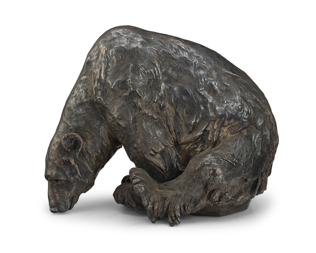 A silvered copper model of a bear (1 of 6)