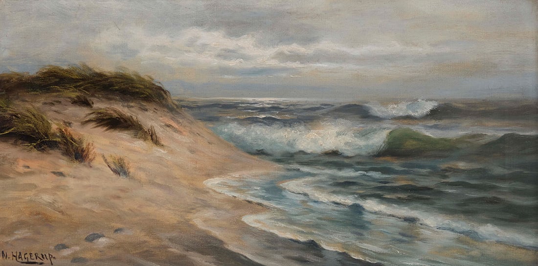 Nels Hagerup (1864-1922), Coastal view: Nels Hagerup (1864-1922) Coastal view Oil on canvas Signed lower left: N. Hagerup 12" H x 24" W