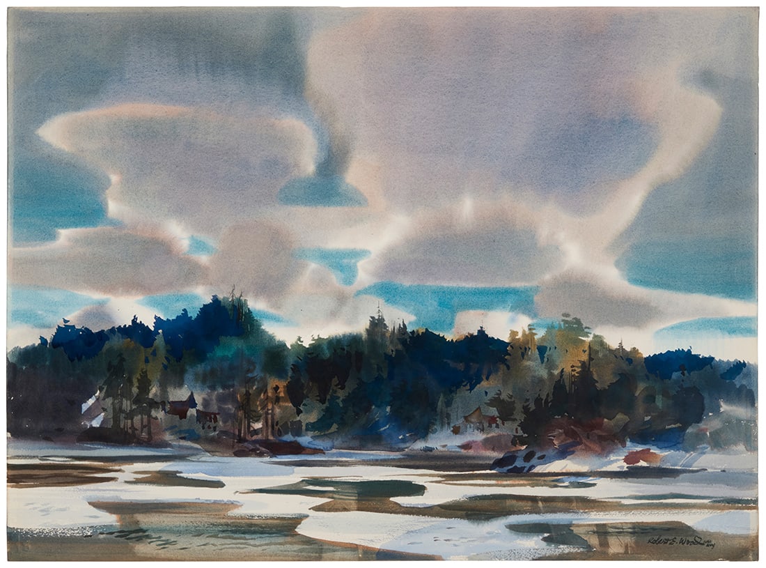 Robert Earle Wood (1926-1999), "Clouds and Ice Flows," 1981: Robert Earle Wood (1926-1999) "Clouds and Ice Flows," 1981 Watercolor on Arches paper Signed lower right: Robert E. Wood ANA / AWS; signed again, titled, dated "Feb '81," and numbered "#678," all in
