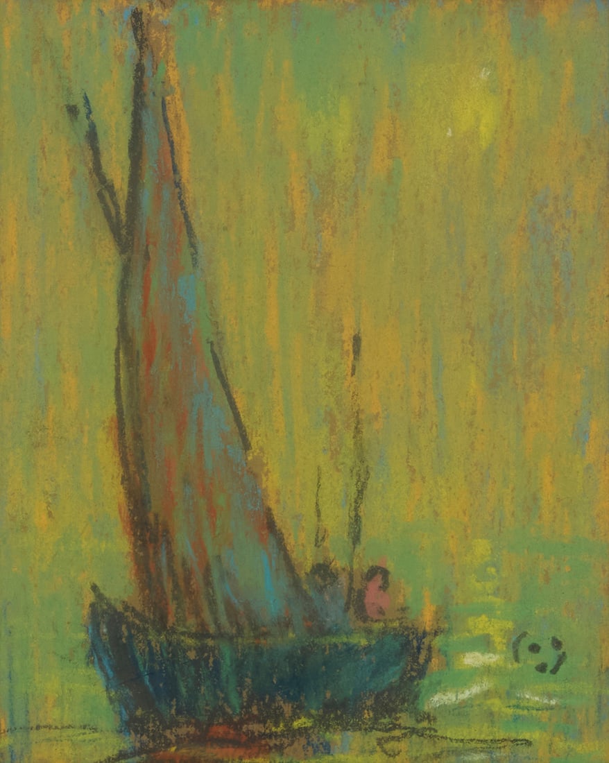 Lester Boronda (1886-1953), "Sail Boats": Lester Boronda (1886-1953) "Sail Boats" Oil on board Signed and titled in pencil verso: Lester Boronda Sight: 4.75" H x 3.75" W