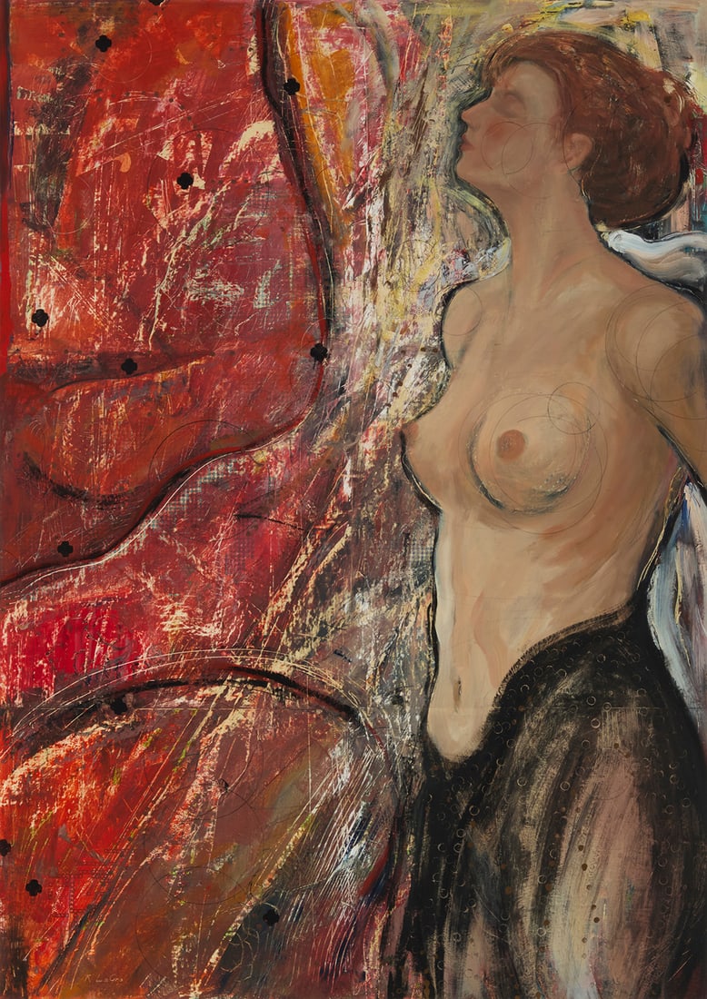 Randall LaGro (b. 1958), Untitled (Female Nude): Randall LaGro(b. 1958)Untitled (Female Nude)Mixed media with acrylic and metallic pigments on paperWith the incised signature lower left: R. LaGroImage/Sheet: 48" H x 34" W Provenance:Trit