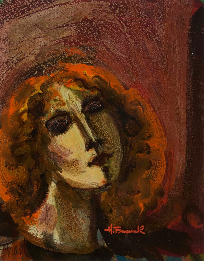 Harold Frank (1917-1995), "Head #111": Harold Frank(1917-1995)"Head #111"Tempera and oil on paperSigned twice, in pencil and oil, in the lower left and lower center, respectively: H. Frank; titled in ink on a gallery label affixed to the f