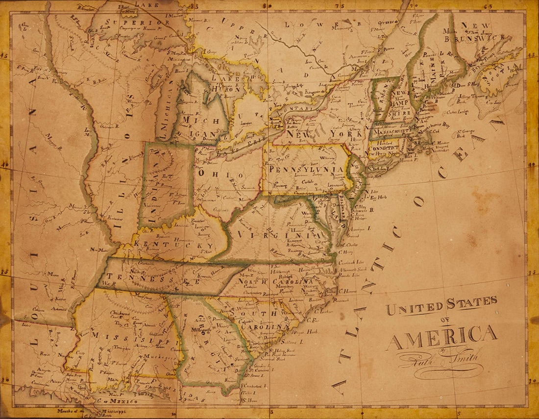 Ruth Smith (18/19th century): Ruth Smith (18/19th century)"United States of America," early 19th centuryInk and watercolor on paperSigned in the lower right: Ruth SmithSight: 14" H x 18" W Other Notes:This appears to be done