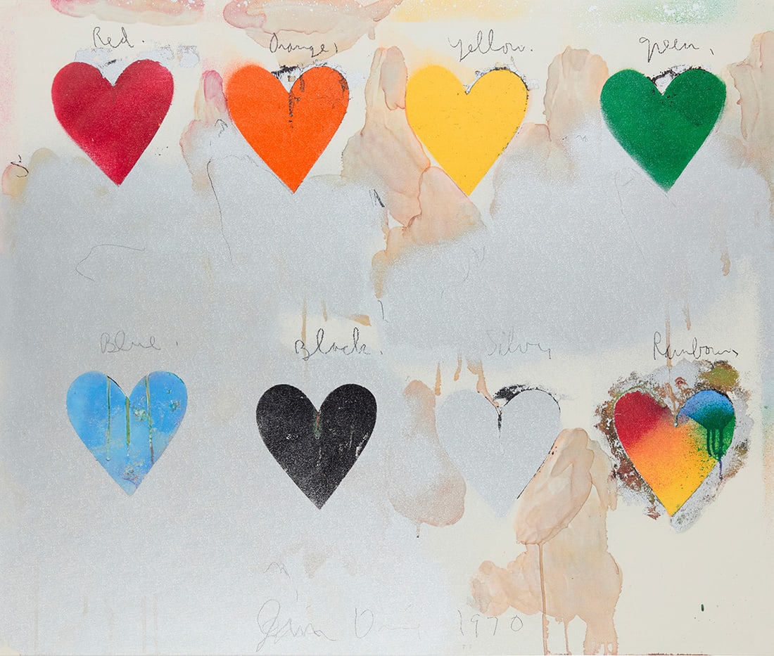 Jim Dine (b. 1935), "Eight Hearts," 1970: Jim Dine (b. 1935) "Eight Hearts," 1970 Screenprint in colors on paper From the edition of unknown size With the printed signature and date along the lower edge of the image: Jim Dine 1970 Sight: