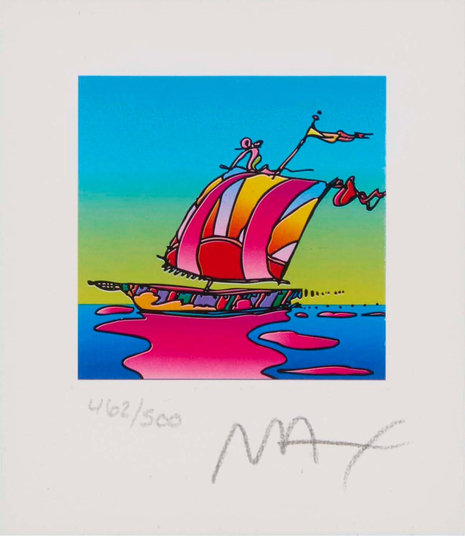 Peter Max (b. 1937), "Cosmic Sailboat": Peter Max (b. 1937) "Cosmic Sailboat" Lithograph in colors on paper Edition: 462/500 (there are also 100 artist's proofs) Signed and numbered in pencil in the lower margin: Max; with the artist's