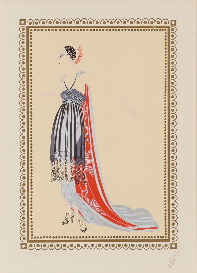 Romain (Erte) de Tirtoff (1892-1990), "Seductress," one plate from "The Vamps" portfolio, 1979: Romain (Erte) de Tirtoff (1892-1990) "Seductress," one plate from "The Vamps" portfolio, 1979 Lithograph in colors on paper Edition: 61/300 Signed and numbered in pencil in the lower margin: Erte;