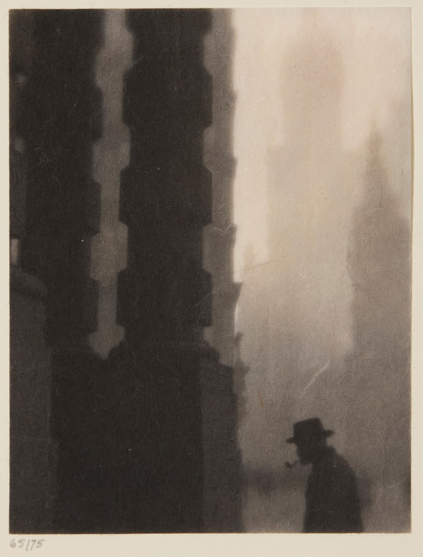 Karl Struss (1886-1981), "Lower Broadway, New York," 1912, from "Karl Struss: A Portfolio," 1909-29: Karl Struss (1886-1981) "Lower Broadway, New York," 1912, from "Karl Struss: A Portfolio," 1909-29 Platinum print on Moriki Japanese tissue paper hinged to an embossed board mount, as issued Edition: