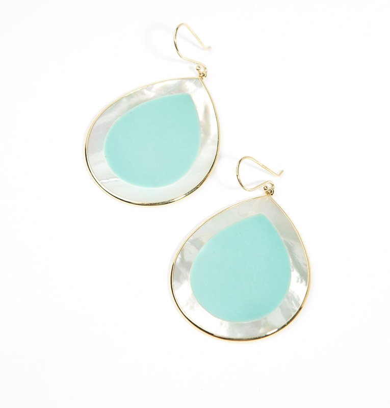 A pair of stone and gold drop earrings, Ippolita: Signed Ippolita, of turquoise, mother-of-pearl and 18K gold , est: $500/700