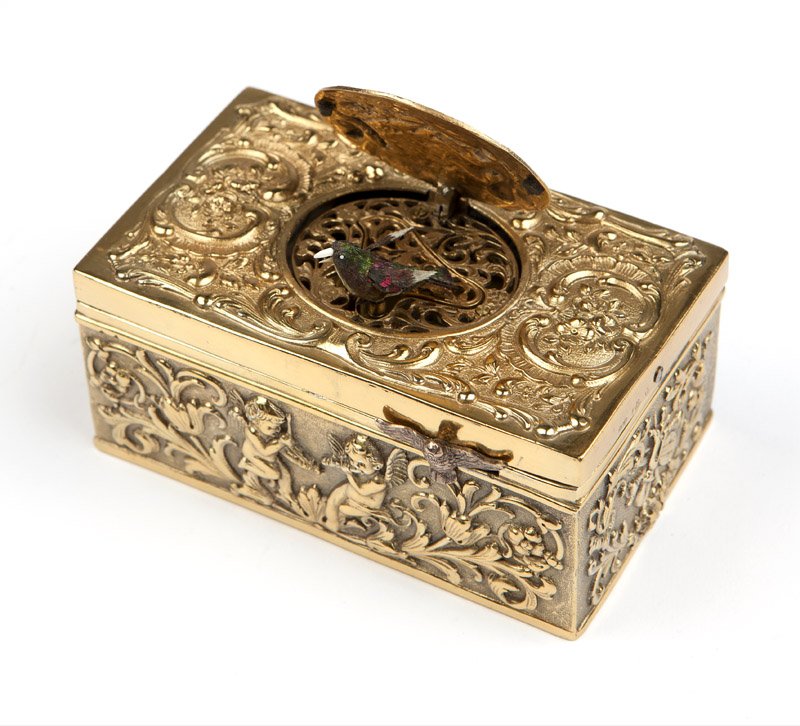 A Continental silver automaton singing bird box
