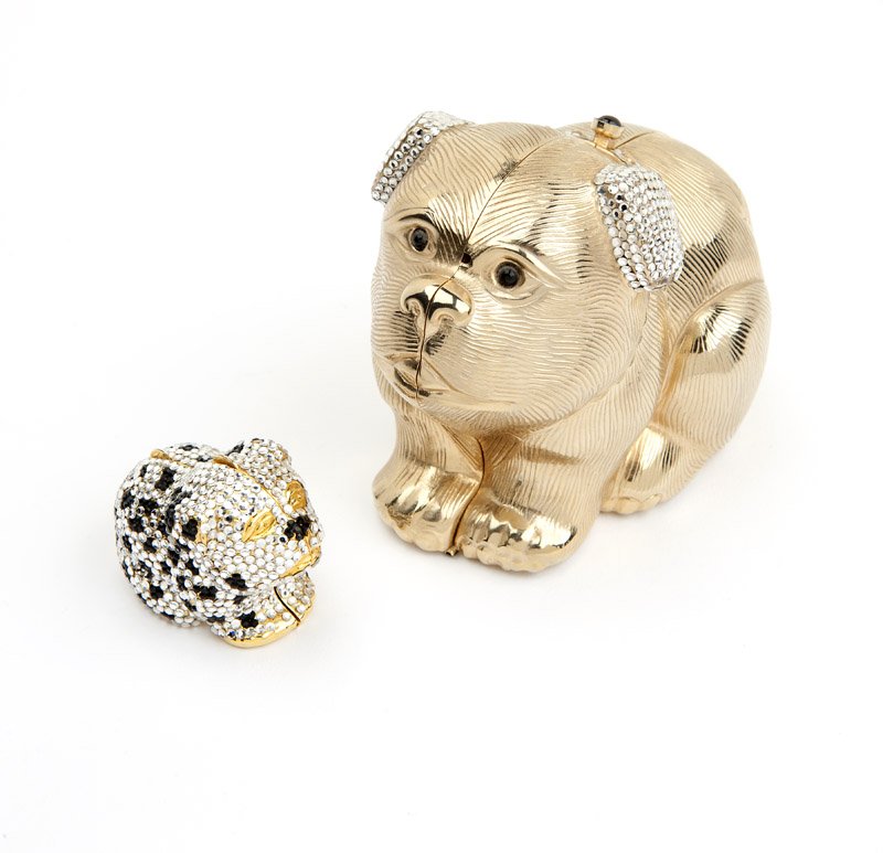 A crystal dog minaudiere & pillbox, Judith Leiber