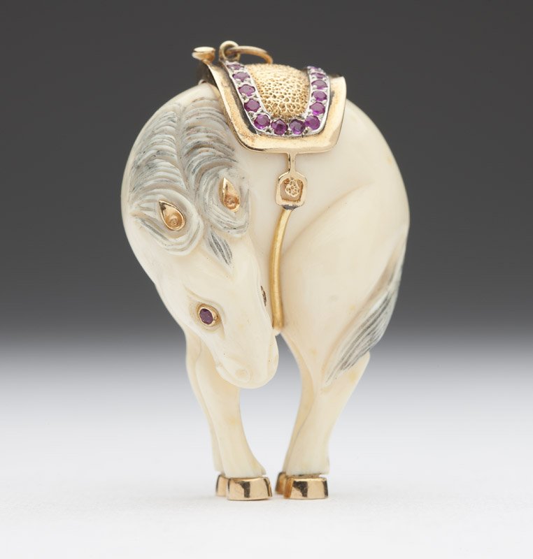 A gem-set and gold horse pendant