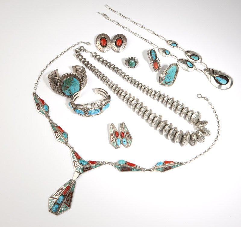 A collection of Native American silver jewelry