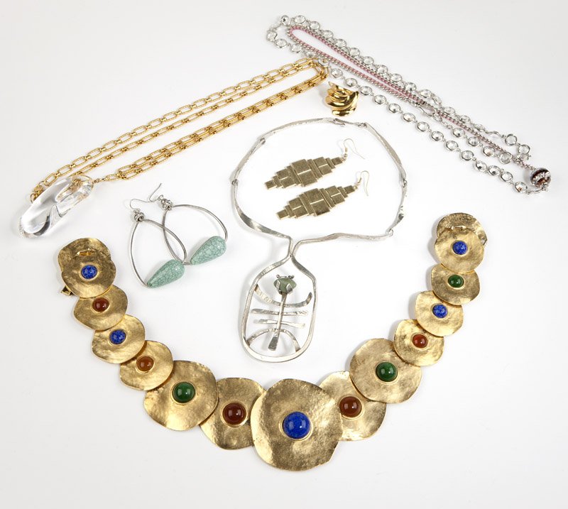 A collection of silver and costume jewelry