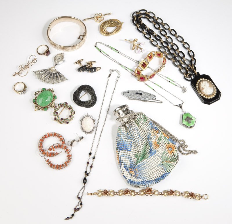 A group of Victorian and Art Deco costume jewelry