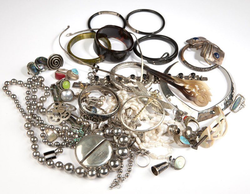 A collection of sterling and costume jewelry