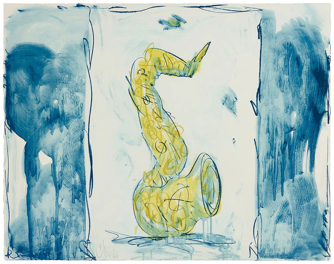 Claes Oldenburg (1929-2022), "Soft Saxophone (Blue, Yellow, Red)," 1992: Claes Oldenburg(1929-2022)"Soft Saxophone (Blue, Yellow, Red)," 1992Lithograph in colors on Somerset Satin paperEdition: 1/40Signed with initials and numbered in pencil along the lower edge: CO.Derri�