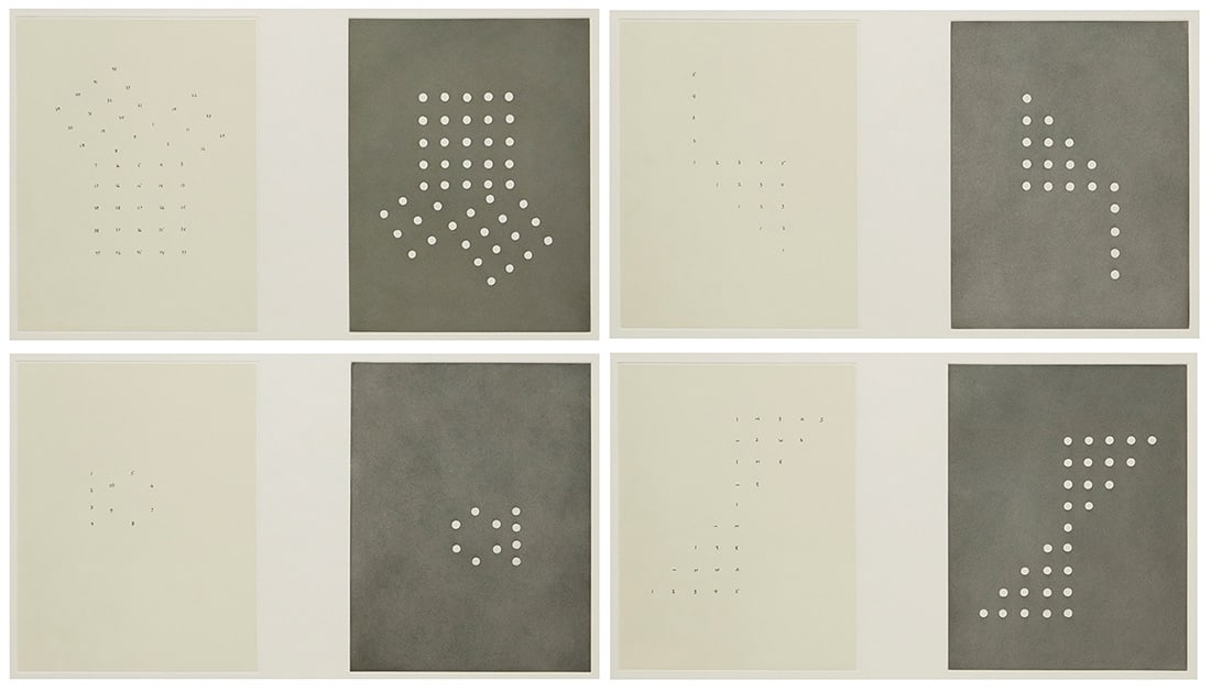 Mel Bochner (b. 1940), "QED," 1974: Mel Bochner(b. 1940)"QED," 1974The set of four etching and aquatints in colors with chine colle on wove paperEdition: 8/25 (there were also 10 artist's proofs)Each signed, titled, dated, and numbered