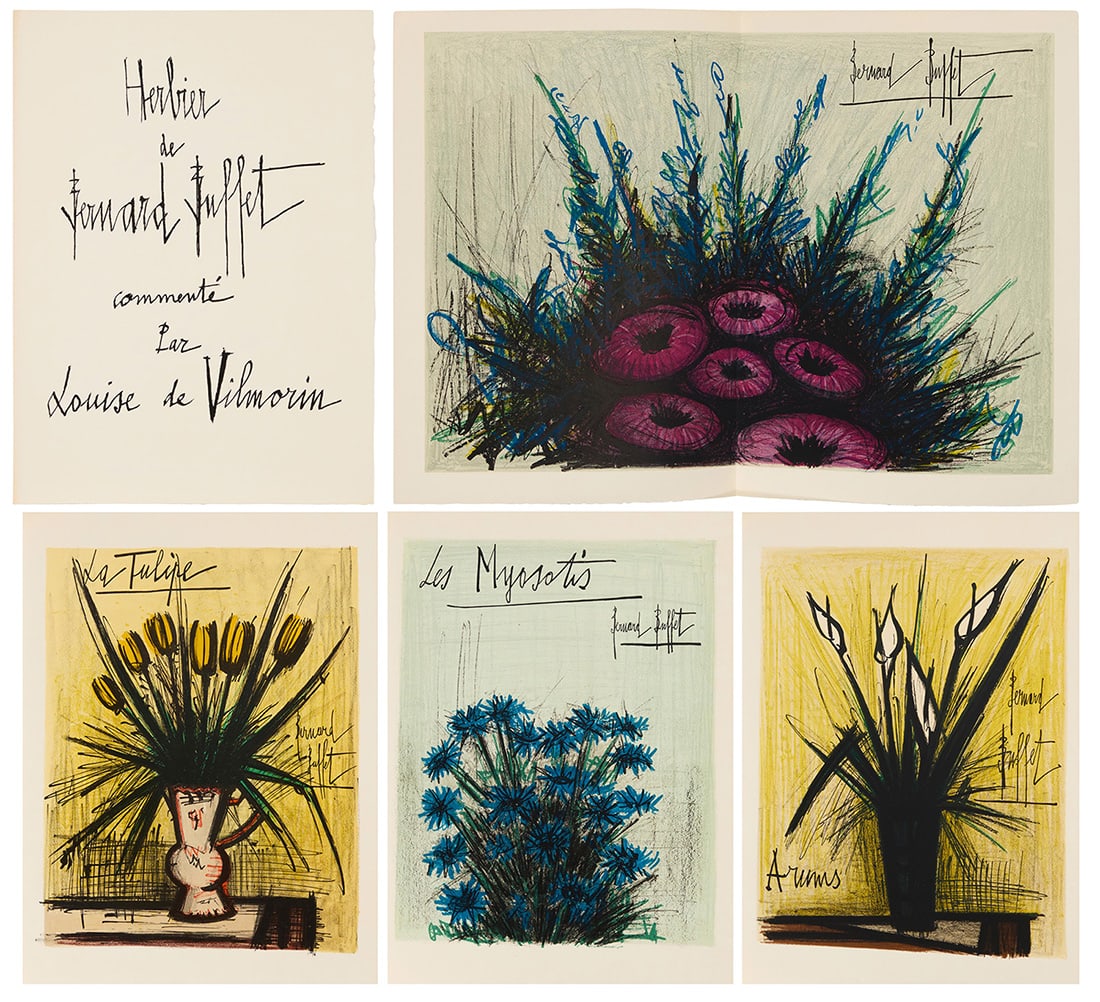 Bernard Buffet (1928-1999), "Herbier de Bernard Buffet, commente par Louise de Vilmorin," 1966: Bernard Buffet(1928-1999)"Herbier de Bernard Buffet, commente par Louise de Vilmorin," 1966The suite of sixteen lithographs in colors on BFK Rives paperEdition: 171/230Signed in pencil and numbered on