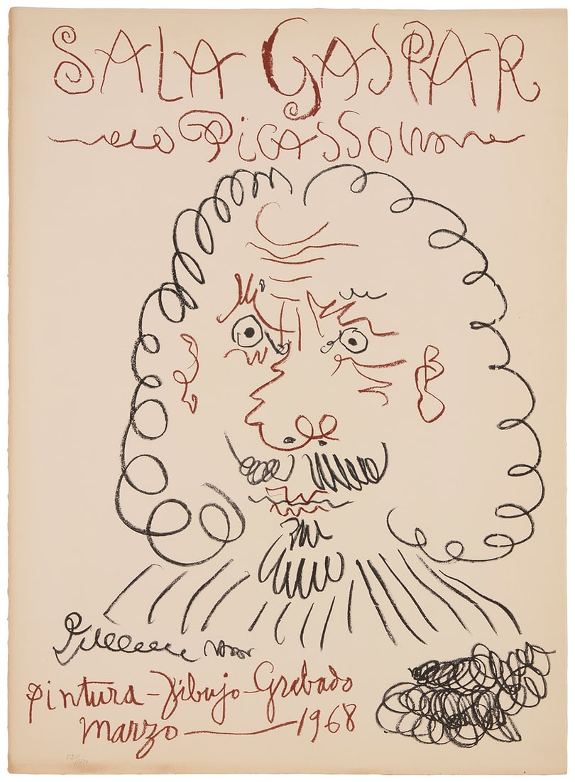 Pablo Picasso (1881-1973), "Sala Gaspar" exhibition poster, 1968: Pablo Picasso (1881-1973) "Sala Gaspar" exhibition poster, 1968 Lithograph in colors on Arches paper Edition: 521/1000 Unsigned as issued; with the printed signature, title, and date in the stone;