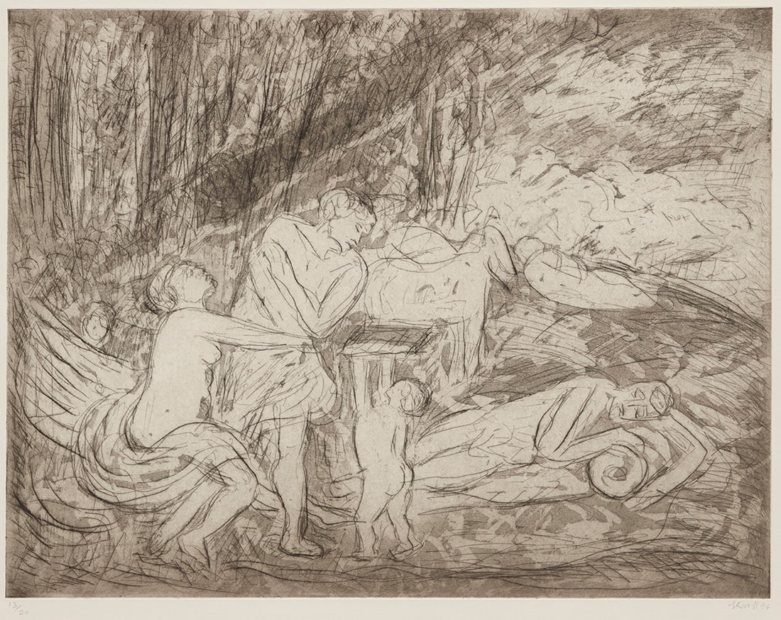 Leon Kossoff (1926-2019), "Cephalus and Aurora #2," from "The Poussin Project: A Suite of Prints: Leon Kossoff (1926-2019) "Cephalus and Aurora #2," from "The Poussin Project: A Suite of Prints after Nicolas Poussin," 1998 Etching and aquatint on wove paper, watermark Somerset Edition: 13/20