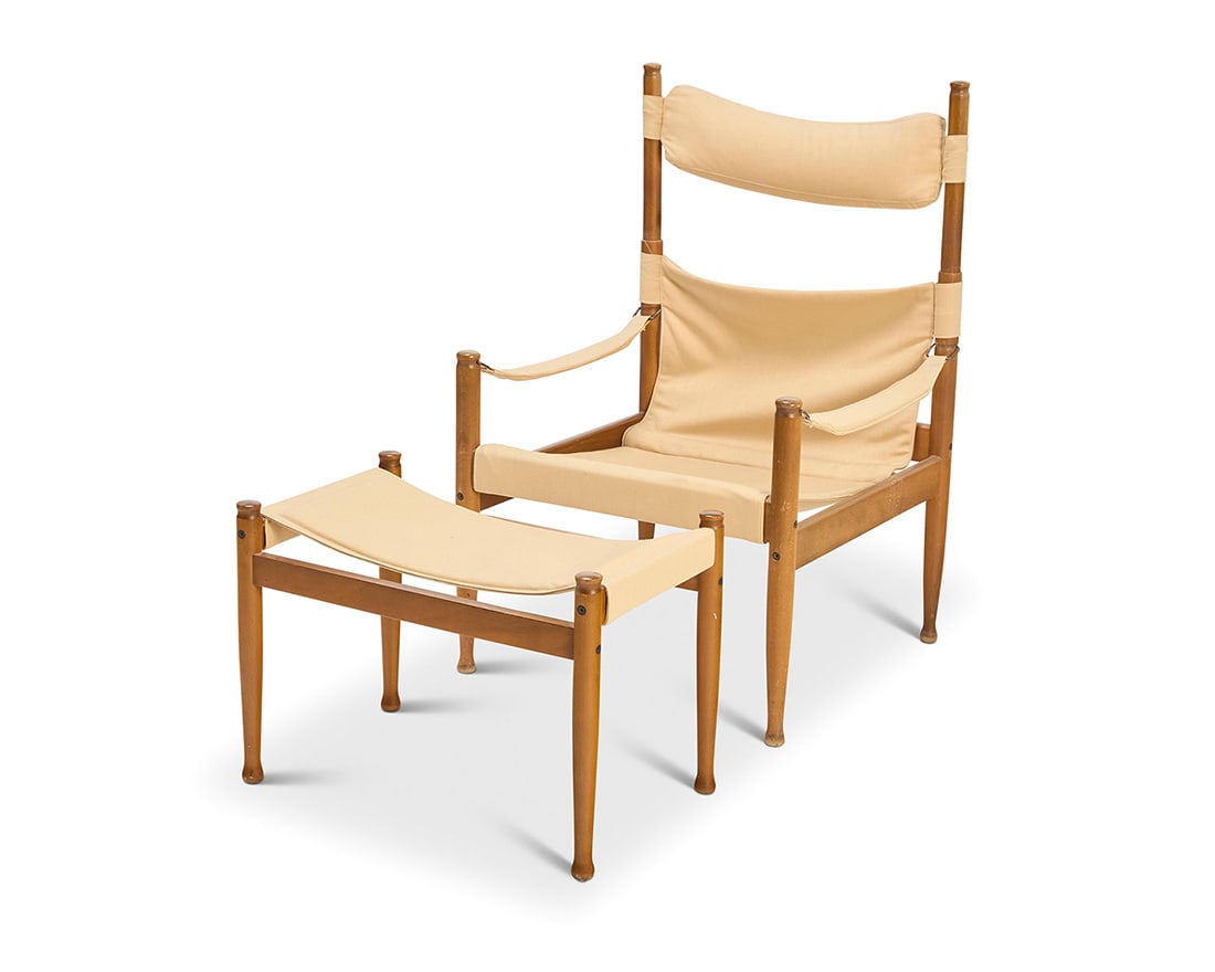 Erik Wortz (1916-1997), A high back 'Safari' chair and ottoman for Niels Eilersen, mid-20th century (1 of 12)