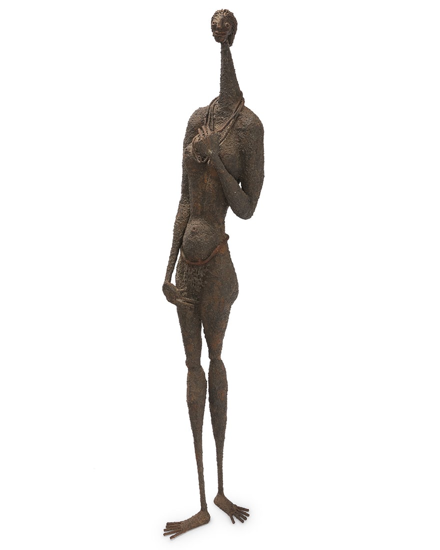 After Alberto Giacometti (1901-1966), A Brutalist wrought metal standing figure, mid/late 20th (1 of 9)