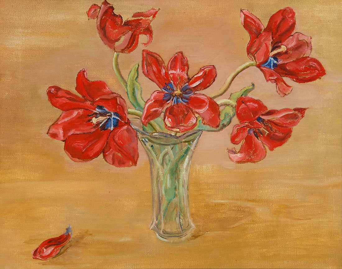 E.E. Cummings (1894-1962), "Red Flowers": E.E. Cummings (1894-1962) "Red Flowers" Oil on canvasboard Unsigned; titled by repute 16" H x 20" W Provenance: Private collection, Beverly Hills, CA Other notes: Although best known as an
