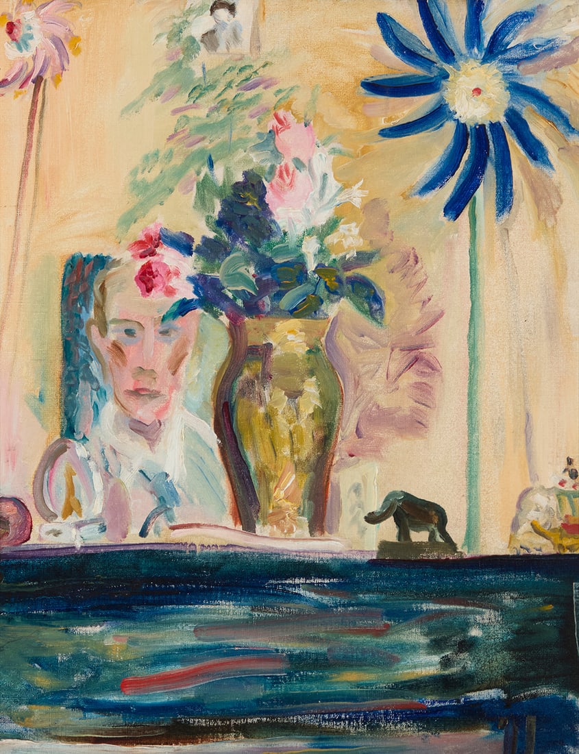 E.E. Cummings (1894-1962), "Vase of Flowers": E.E. Cummings (1894-1962) "Vase of Flowers" Oil on canvasboard Appears unsigned; titled by repute Sight: 17.75" H x 13.75" W Provenance: Private collection, Beverly Hills, CA Other notes: Although