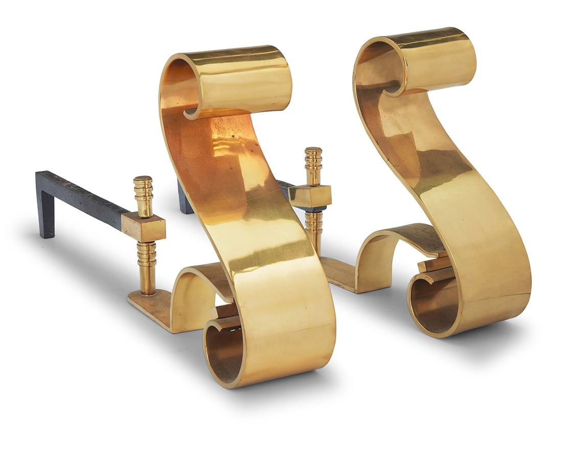 A pair of Gilbert Poillerat style brass scroll andirons (1 of 3)