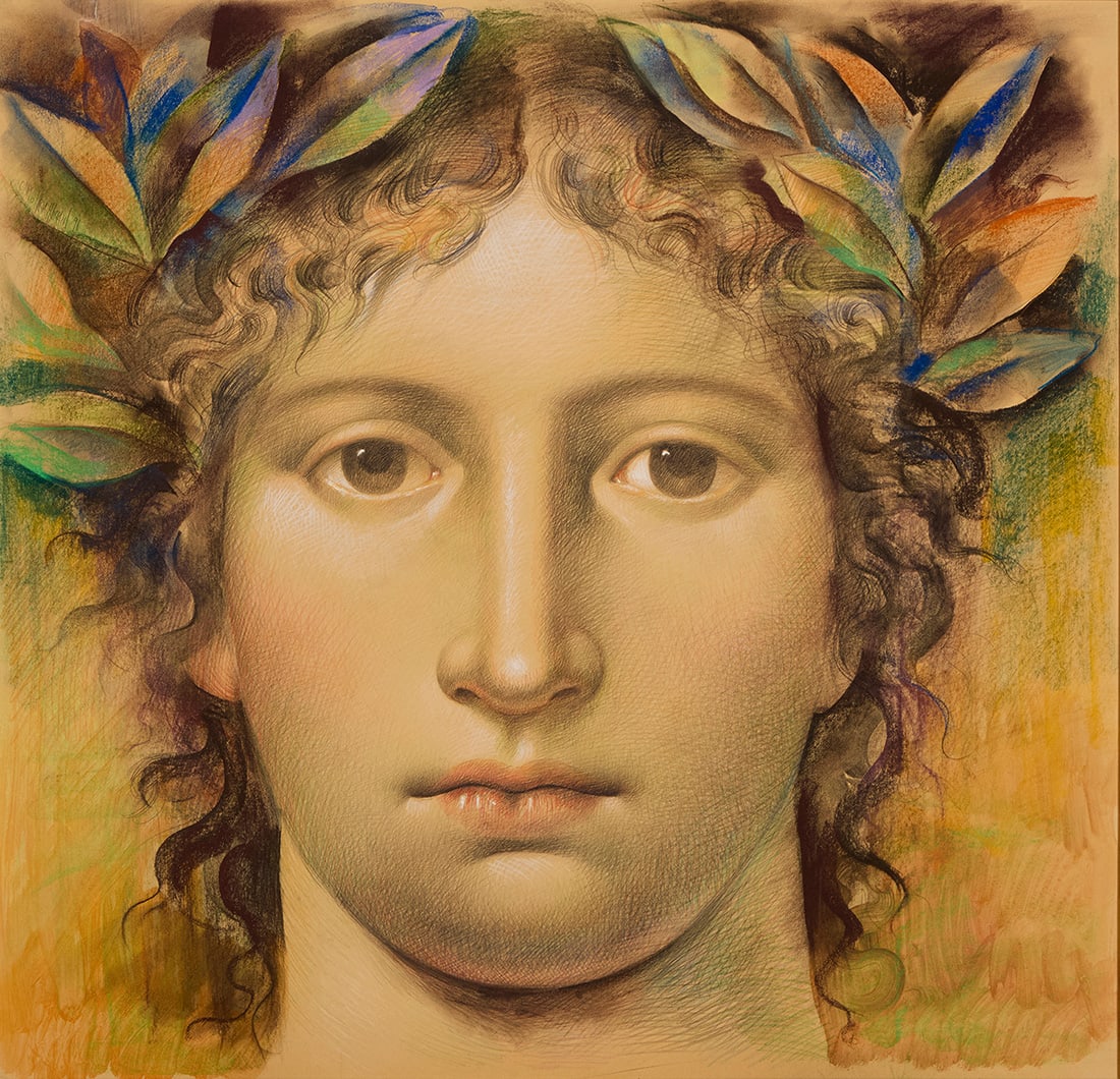 Carlo Maria Mariani (b. 1931), Classical head, 1991: Carlo Maria Mariani(b. 1931)Classical head, 1991Pastel, colored pencil, and charcoal on paper over canvasSigned and dated upper left: Carlo Maria Mariani '91Sight: 40.25" H x 41" W Provenance: