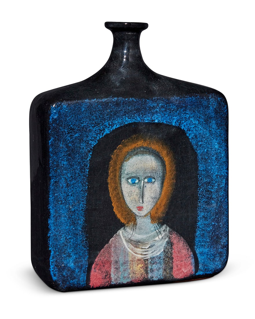 Polia Pillin (1909-1992), A square form glazed ceramic vase, mid-20th century (1 of 3)